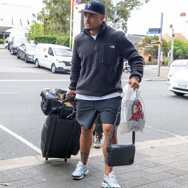 Spencer Leniu arrives at NSW Blues camp. Picture: Thomas Lisson