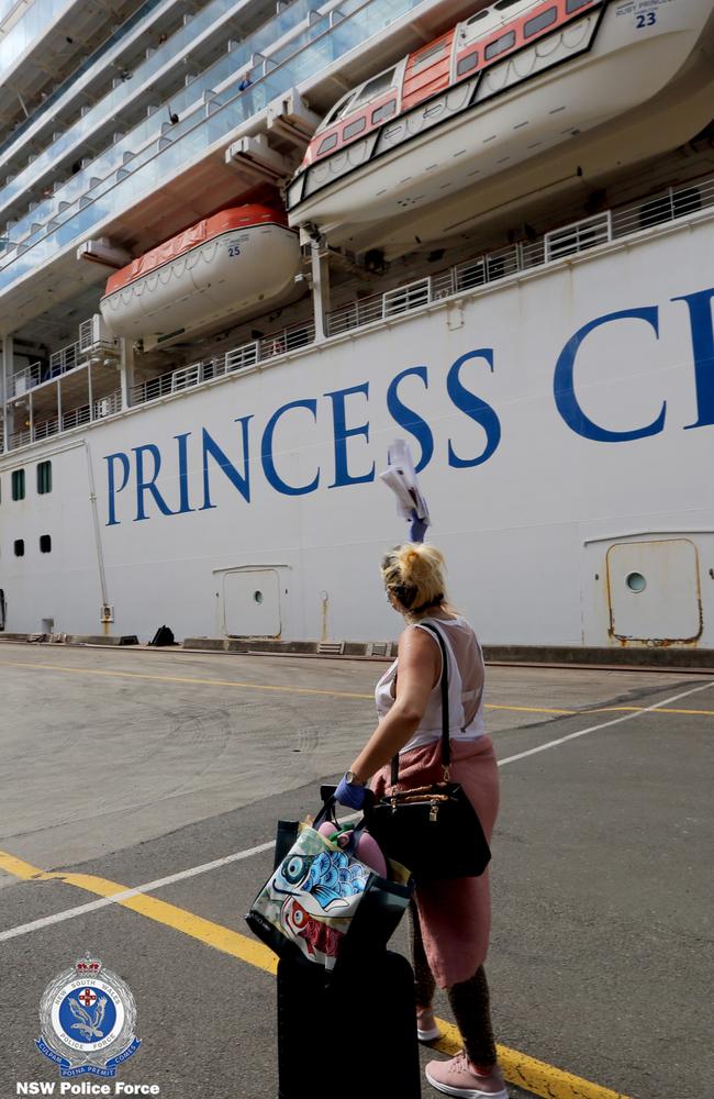 The repatriation process for crew members on board the ill-fated Ruby Princess ahead of the cruise ship's departure from Australian shores. Picture: NSW Police