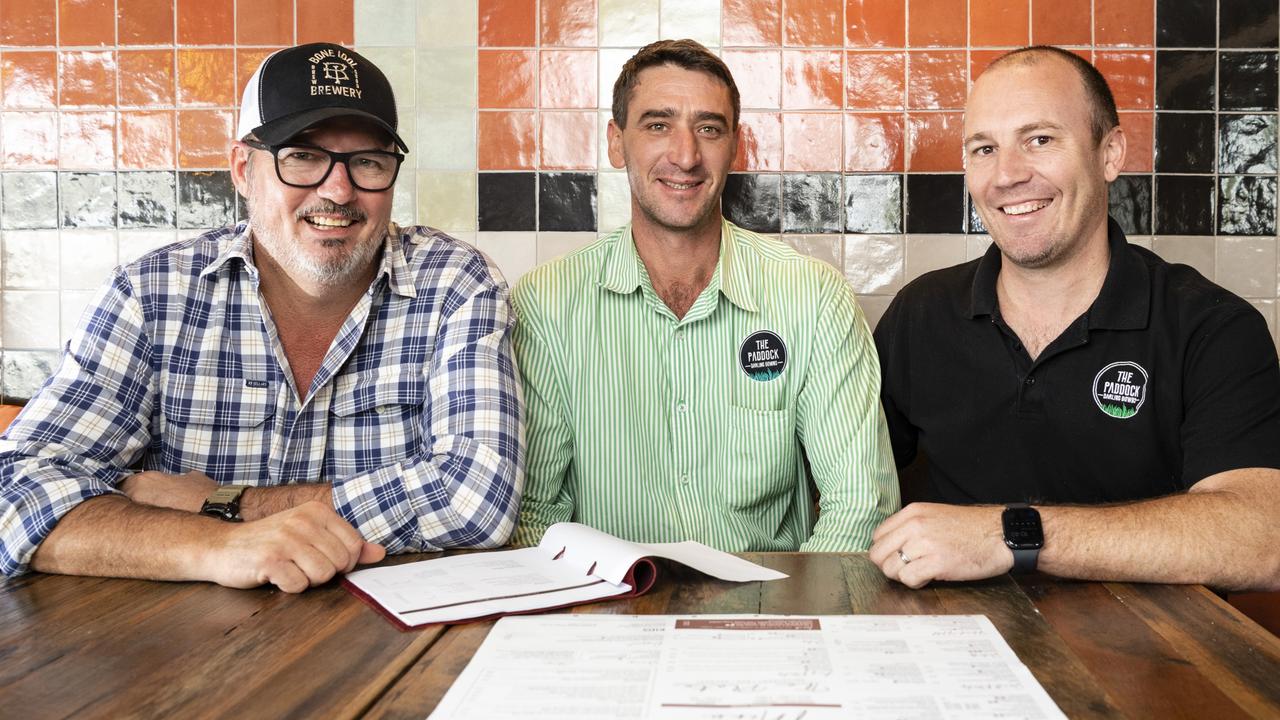 The Plate Restaurant co-owners (from left) Alister Ferguson, Ted Ellison and Ryan McBurney as the venue is set to open in Ruthven St at the former site of DeLacy's Hotel, Thursday, March 10, 2022. Picture: Kevin Farmer