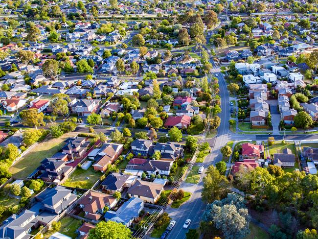 Aerial view of Melbourne's beutifully green eastern suburbs.