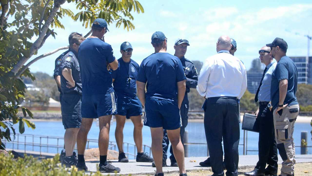 NSW and QLD police detectives at Jack Evans Boat Harbour in Tweed Heads. Picture: Scott Powick