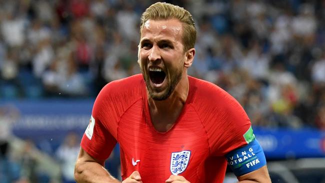 england’s Harry Kane celebrates his matchwinner against Tunisia. Pic: Getty