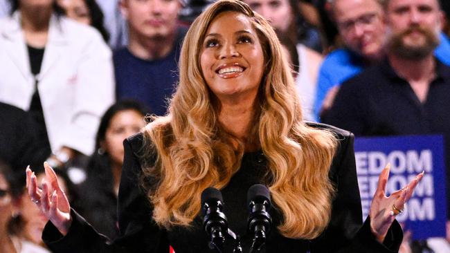 US singer-songwriter Beyonce speaks during a campaign rally for Kamala Harris in Houston, Texas. Picture: Miguel J. Rodriguez Carrillo/AFP