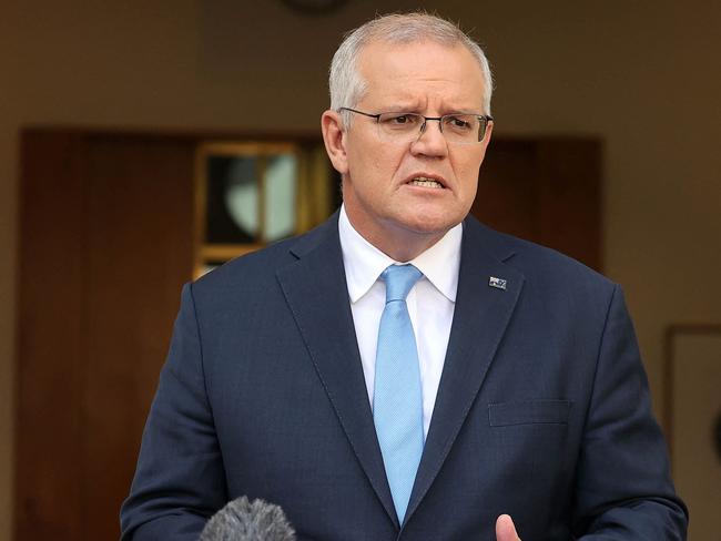 Prime Minister Scott Morrison speaks at his press conference at Parliament House in Canberra. Picture: AFP