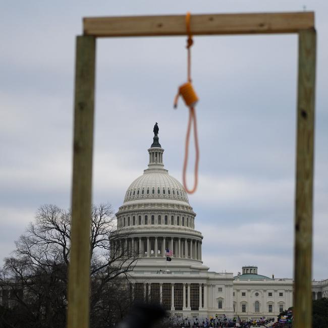 Rioters placed a noose on makeshift gallows outside the US Capitol. Picture: Andrew Caballero-Reynolds/AFP