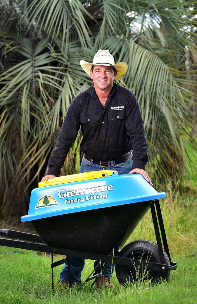 Jason Chester inventor of Barrowmate, a genius concept of a wheel barrow with a lid. Picture: Shae Beplate.