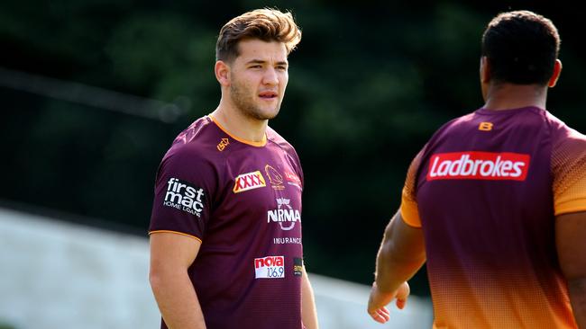 Young Broncos forward Pat Carrigan at training this week. Picture: AAP