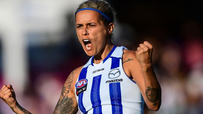 Moana Hope playing for North Melbourne at Fremantle Oval on March 17, 2019 in Fremantle, Australia. Picture: AFL Media