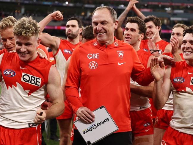 MELBOURNE . 02/09/2022. AFL. 2nd Qualifying Final. Melbourne vs Sydney Swans at the MCG.   A happy John Longmire, head coach of the Sydney Swans after beating Melbourne    . Picture by Michael Klein
