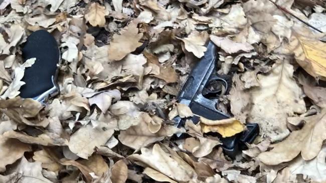 A young boy discovered weapons in the fallen autumn leaves at Fawkner Park.