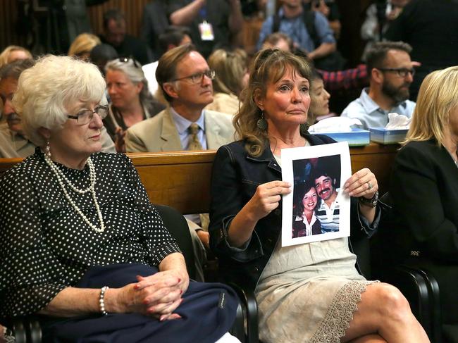 A relative of Cheri Domingo and her boyfriend Gregory Sanchez, who were killed in 1981, sits in court. Picture: Getty Images/AFP