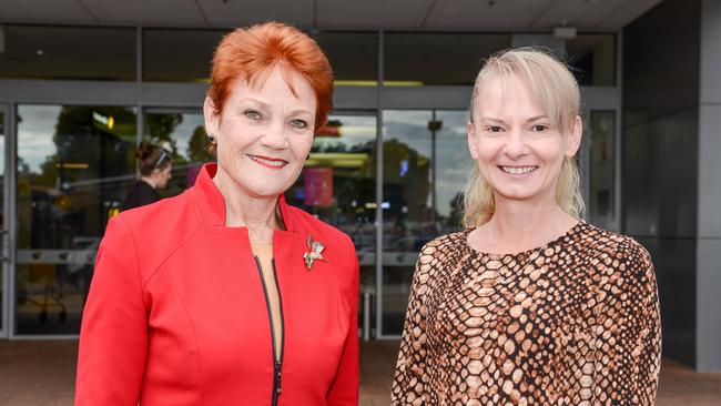 Pauline Hanson with candidate for Spence Linda Champion during a walk around at Woolworths Elizabeth Shopping centre. Picture: NCA NewsWire / Brenton Edwards