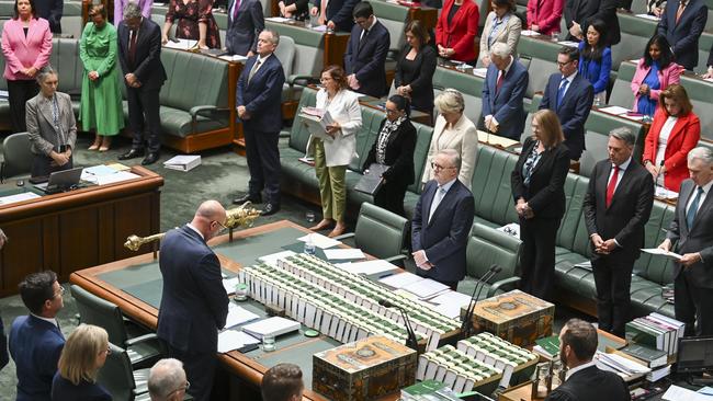 Parliament observes a minutes silence for the six people stabbed to death at Westfield Bondi Junction. Picture: NCA NewsWire / Martin Ollman