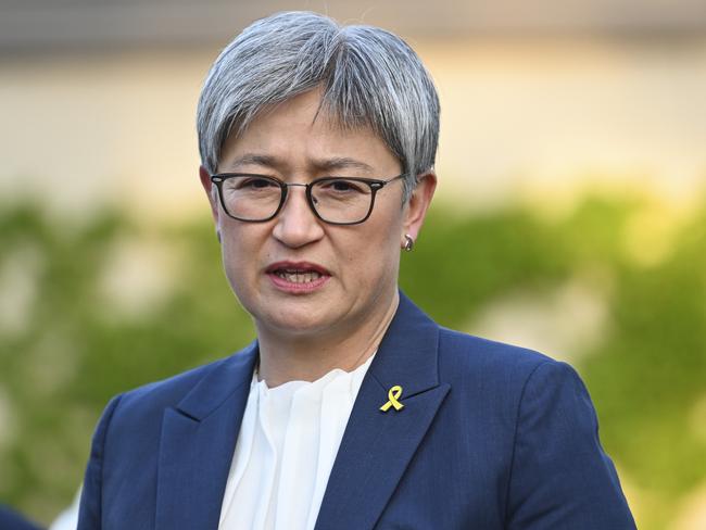 CANBERRA, Australia - NewsWire Photos - October 7, 2024: Senator Penny Wong during the October 7th vigil at the Israeli Embassy in Canberra. Picture: NewsWire / Martin Ollman