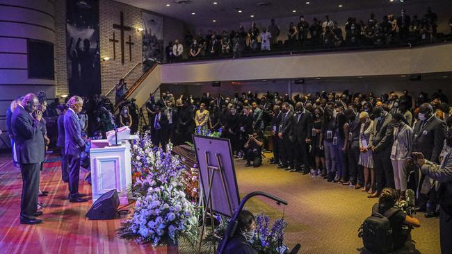 Eight minutes of silence is observed during a memorial service for George Floyd. Picture: AP