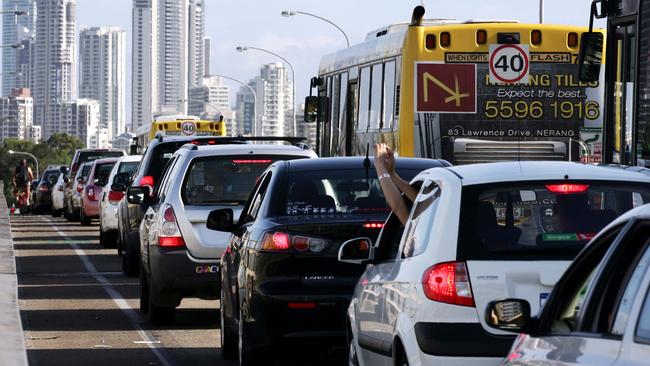 Congested traffic around Southport-Main Beach. Sundale Bridge and Gold Coast Highway.