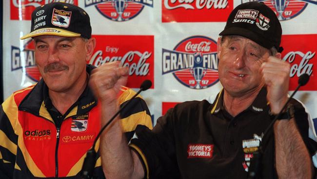 Crows coach Malcolm Blight and St Kilda counterpart Stan Alves before the 1997 AFL grand final