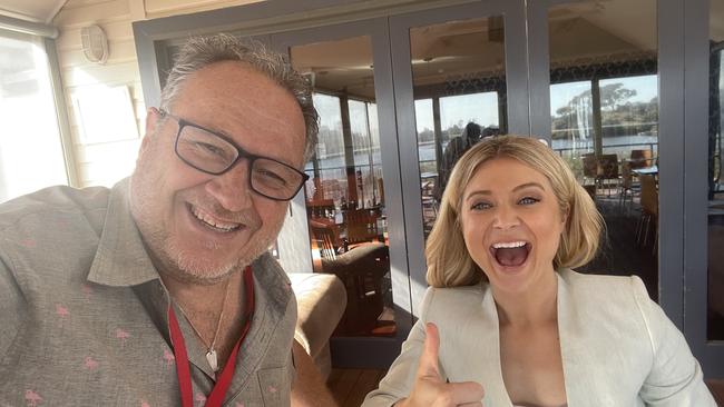 David 'Wooly' Woolford is being remembered as a 'legend of his craft', pictured here with 7NEWS Adelaide weather presenter Amelia Mulcahy. Picture: 7NEWS Adelaide