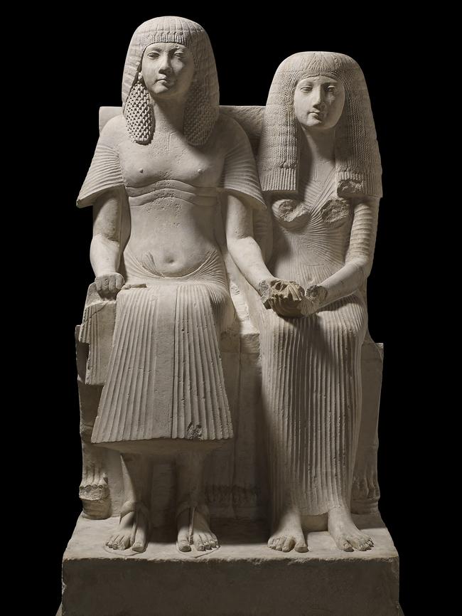 This statue of Horemheb and his wife from the tomb of Horemheb in Saqqara, Egypt, is considered a standout piece. Picture: The Trustees of the British Museum