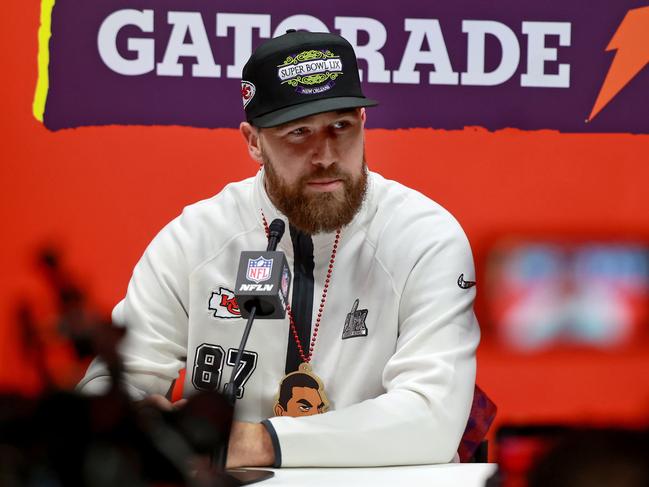 Travis Kelce told reporters at the Caesars Superdome he was honoured to be playing in front of Donald Trump. Picture: Getty Images