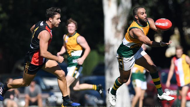 Salisbury North’s Alex Stengle, pictured right, has avoided a life ban from the Adelaide Footy League after his suspension was reduced. Picture: Naomi Jellicoe.