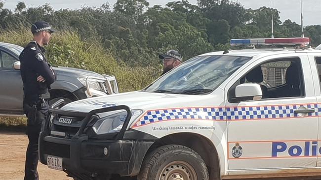 Police at the scene of the Wednesday, July 14, 2021 pineapple farm death. The incident occurred at Lake Mary Pines at Bungundarra.