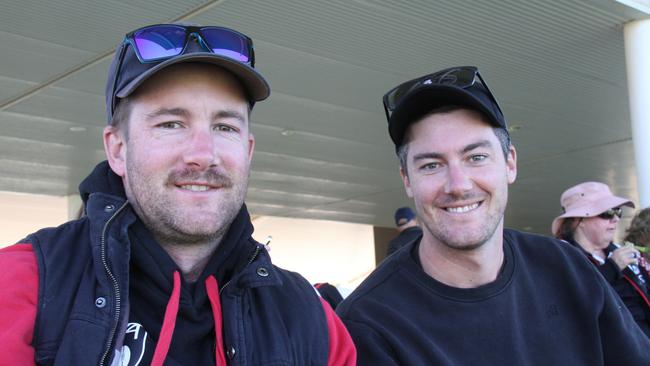 Jimmy and Toby Purcell at Traeger Park, Alice Springs, for the Demons Saints game on June 1, 2025. Picture: Gera Kazakov
