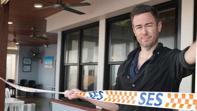 At the Broadway Kiosk, Glenelg, owner Anthony McAllister-Davis, says in the 17 years he has run the business, he has never experienced anything like yesterday’s storm. Picture: Dean Martin