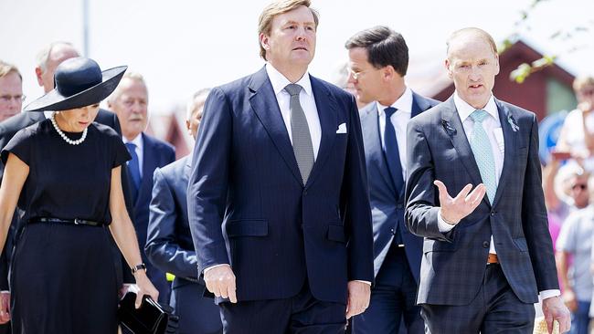 Dutch King Willem-Alexander and Queen Maxima arrive at a memorial service for the victims of MH17. Picture: AFP/ANP/Robin van Lonkhuijsen