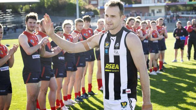 Glenorchy Jaye Bowden leaves the ground after losing to North Hobart at North Hobart in his final match for the Pies Picture Chris Kidd