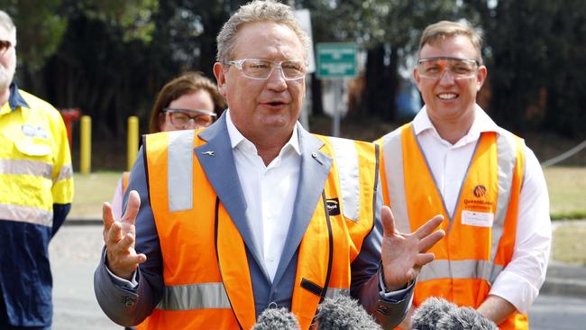 Fortescue founder Andrew Forrest from Fortescue talks to the media at Incitec Pivot’s Gibson Island fertiliser plant in Brisbane. Picture: NCA NewsWire/Tertius Pickard