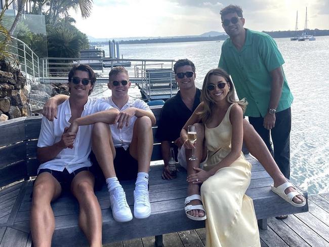 Ben Silvagni, Dan Houston, Jack Silvagni, Grace Phillips and Jack Martin in Noosa.