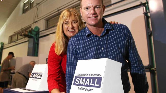 Labor candidate Craig Elliott and wife Federal Richmond Justine Elliot place their votes. Picture: Scott Powick