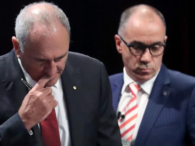 19/12/2018 NAB Chairman Ken Henry and CEO Andrew Thorburn at the AGM at Melbourne Convention Centre.Picture : David Geraghty / The Australian.