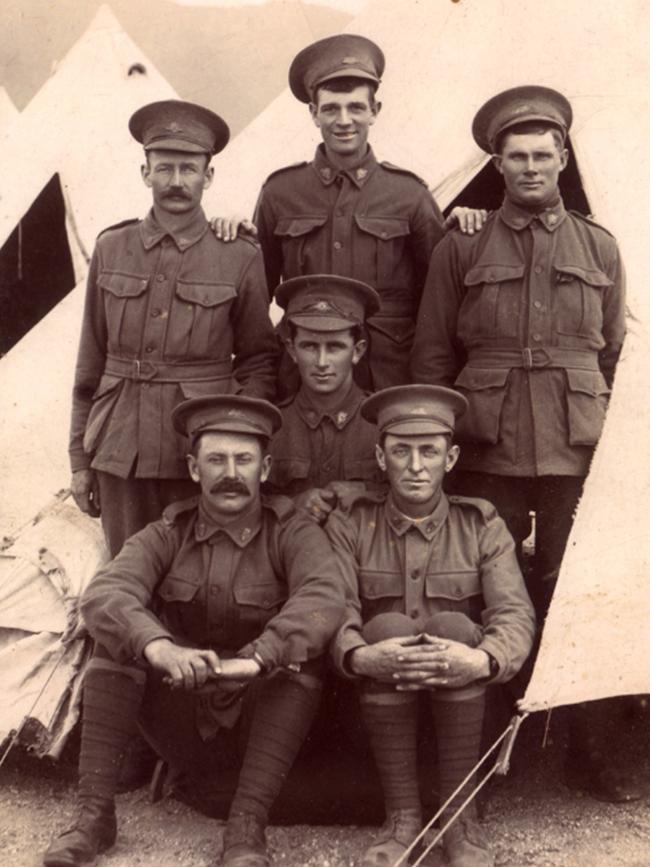 Charles Smith, back right, with mates at the Claremont Army Camp. Picture: JIM SMITH