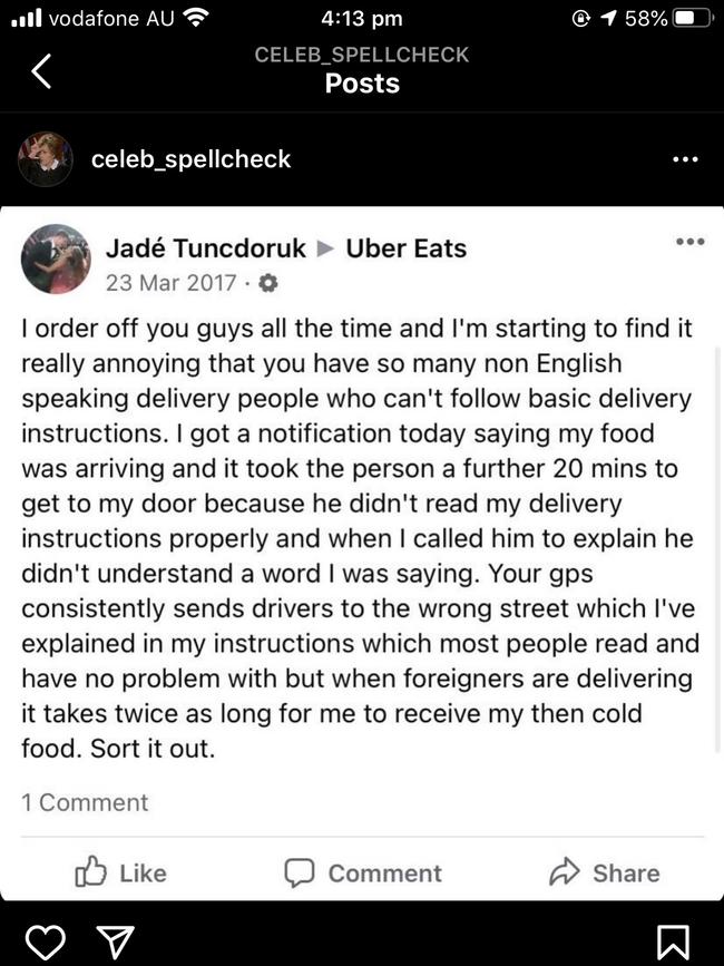 … and her controversial Uber Eats post from 2017.