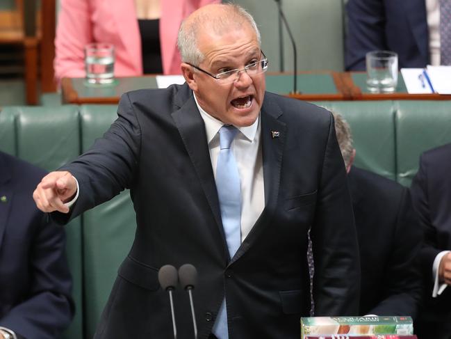 Prime Minister Scott Morrison during Question Time on Wednesday. Picture: Kym Smith