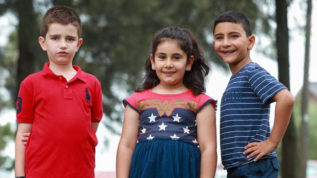 Christian Bottene, 7, Theresa Bassil, 5, and Matthew Nader, 7. Picture: Justin Lloyd