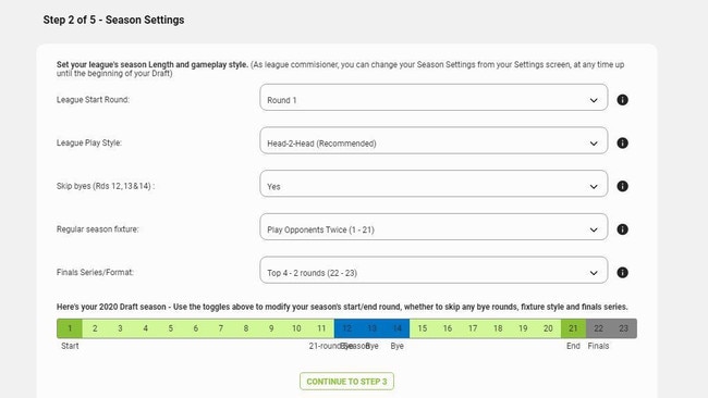 You can customise your own KFC SuperCoach Draft settings.