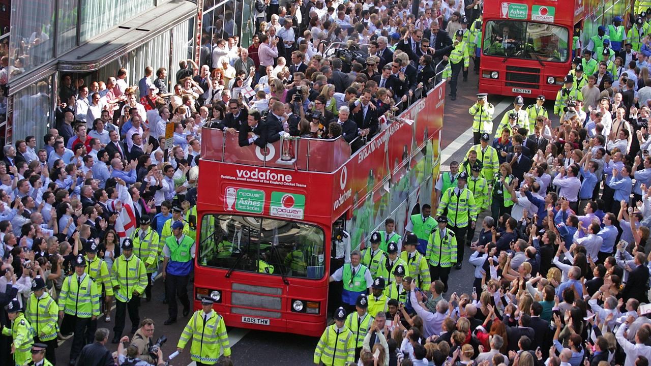 Thousands of people turned out on the streets of London to celebrate the English victory in 2005. AFP PHOTO/ODD ANDERSEN