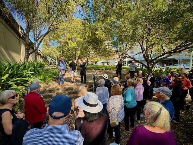 Locals gathered in protest for a heritage walk around the park