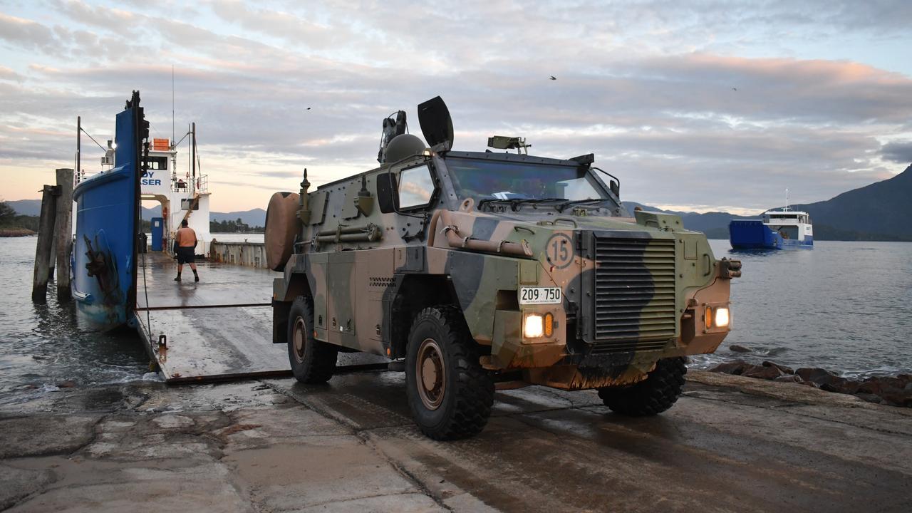 Bushmaster Protected Mobility Vehicle (PMV-M). Photographs from Australian Defence Force (ADF) landings at Lucinda, Hinchinbrook, on Tuesday as part of Brolga Run military exercises in North Queensland. Picture: Cameron Bates