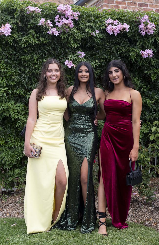 These stunning girls were ready to take the year 10 formal by storm. Left to right: Ella Bigeni, Mia Patel and Serena Madfouni. Picture: Monique Harmer