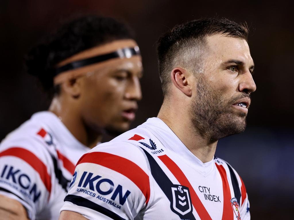 James Tedesco was fuming after a controversial forward pass call in the second half. Picture: Getty Images