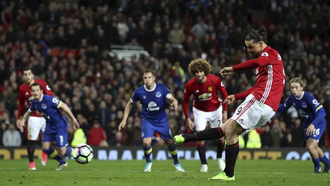 Manchester United's Zlatan Ibrahimovic scores from the penalty spot.