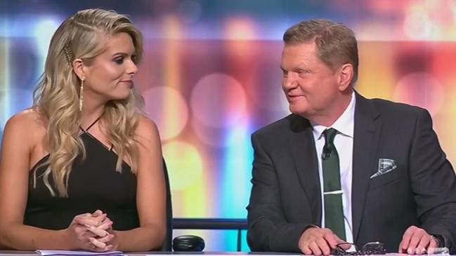 Erin Molan pictured with Paul ‘Fatty’ Vautin on The Footy Show in 2017.