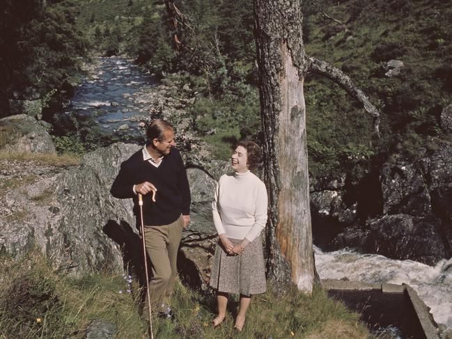 Queen Elizabeth II and Prince Philip, the Duke of Edinburgh, walking on their Balmoral Estate in Scotland in 1972. Picture: Central Press/Hulton Archive/Getty Images