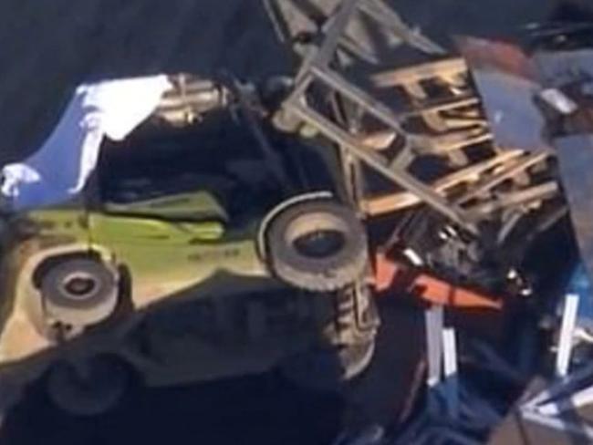 A man has died after being crushed by a forklift in a horrific incident at a western Sydney business. Picture: 7 News