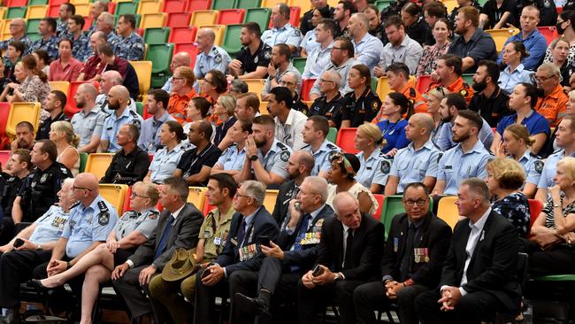 Police memorial serive fro Constable Rachel McCrow and Constable Matthew Arnold at the Townsville Stadium. Picture: Evan Morgan