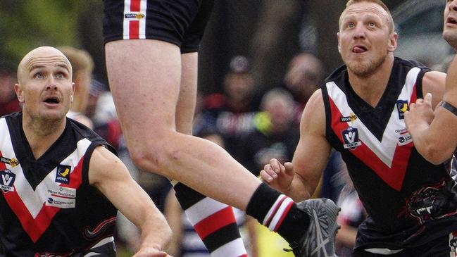 Ex AFL stars Paddy Ryder and Dayne Beams play in MPFNL match, Devon Meadows v Pearcedale. Devon Meadows player Riley Simmons. Picture: Valeriu Campan